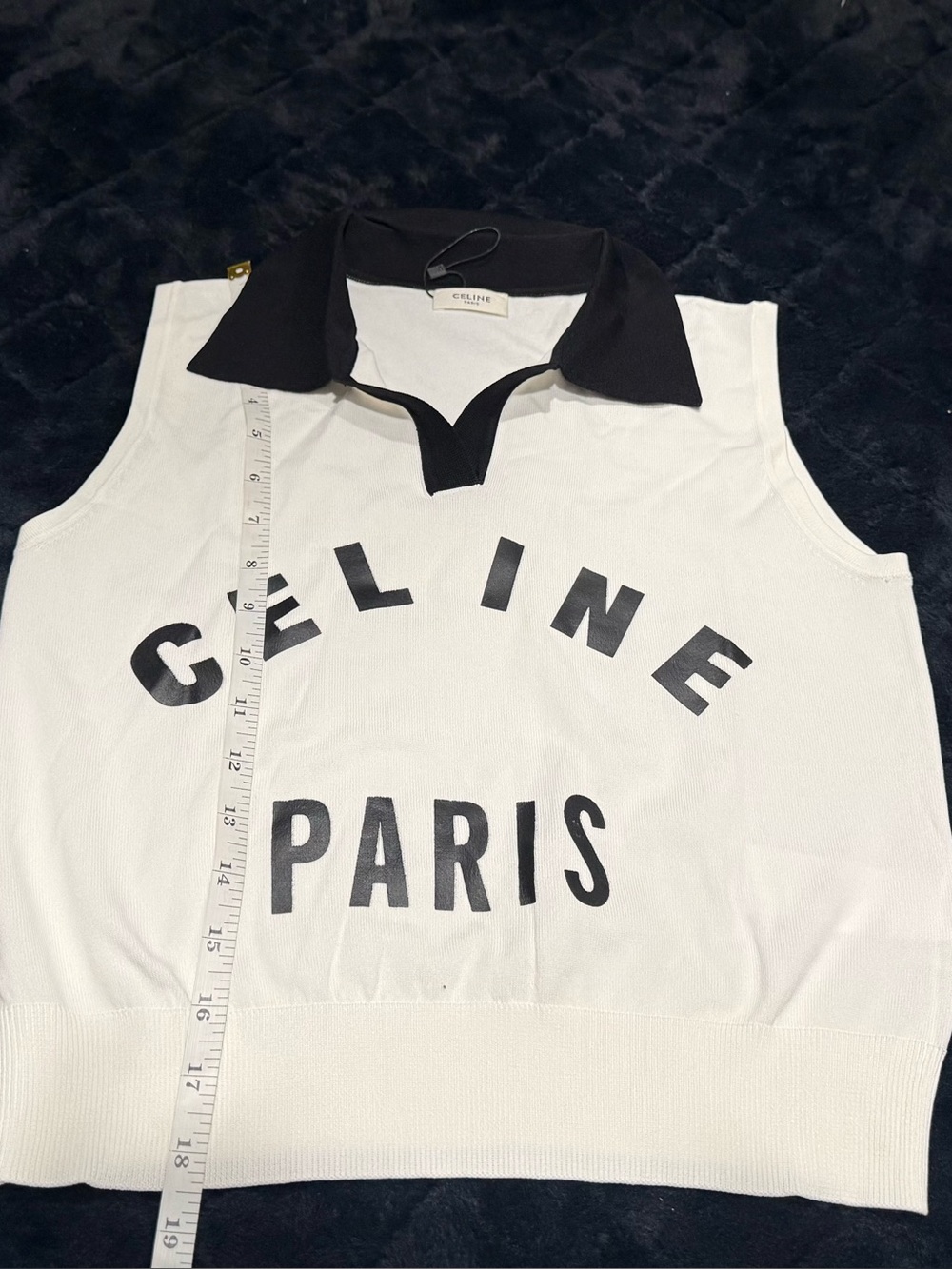 Celine White Sleeveless  Polo Top with Black Collar. Perfect for juniors, NwOT